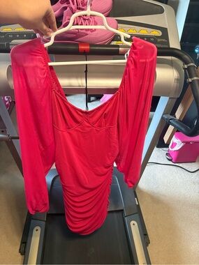 Bright Pink Long Sleeve Ruched Bodycon Dress